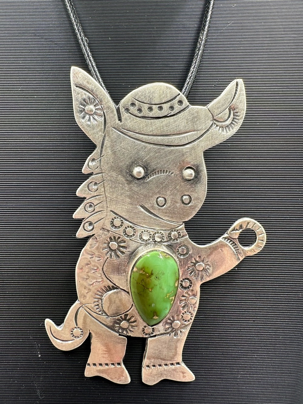 🐴 Sonoran Gold Turquoise Sterling Silver 925 Horse Shepherd Hook Western Pendant